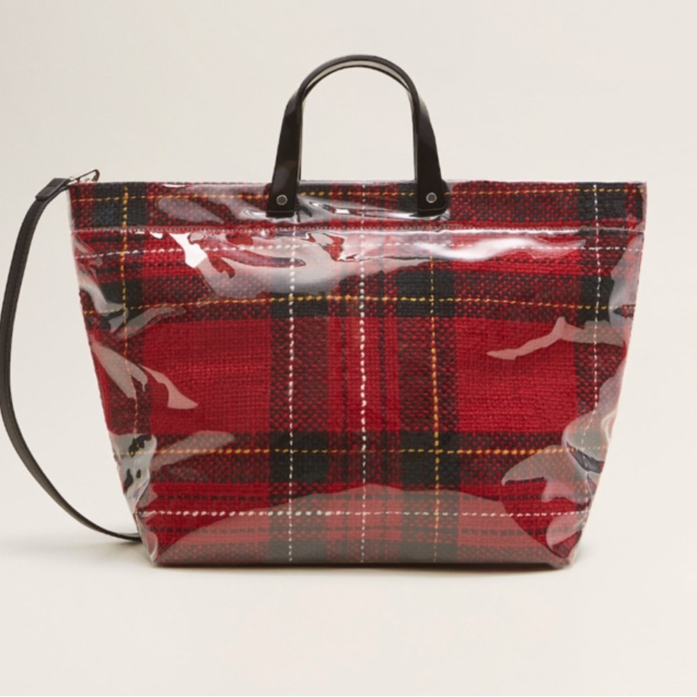 Mango Tartan Tweed Print Vinyl Cover Tote Bag Limited Edition Rare Find!